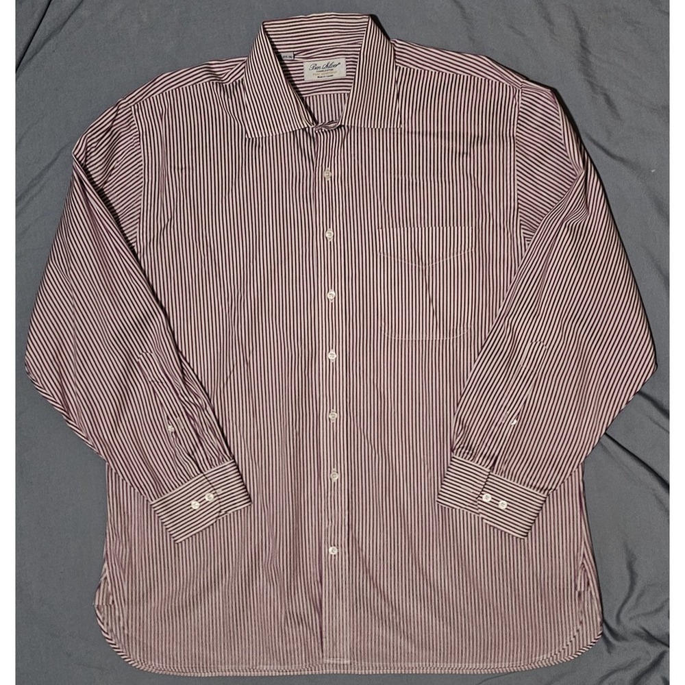 Ben Silver Shirt Mens Large Striped Button Up 17.5-34 Dress Made Canada‎